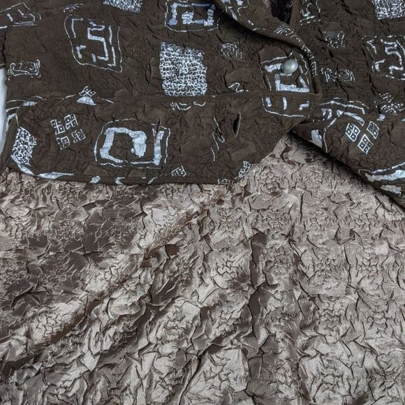 Tally-Ho Shacket Women 1X Collared Button Down Jacket Brown Textured Crinkle - Picture 5 of 7